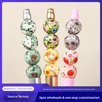 Venta caliente Retro flor impresa 15mm cuentas de silicona PVC cuentas sueltas para pulsera de joyería DIY