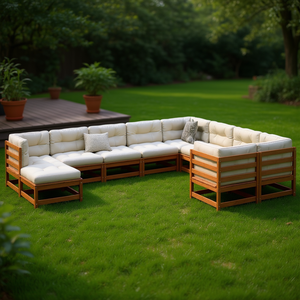 Ensemble de canapés de jardin modernes en bois de pin massif brun ciré, mobilier d'extérieur très résistant avec coussins en mousse haute densité - Product Image 2