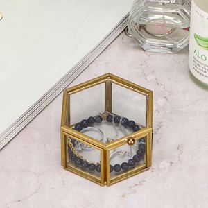 Caja de Joyería Hexagonal de Vidrio Ecológica de Fábrica, Marco de Latón Dorado, Caja de Embalaje de Joyería Sostenible, Estuche Transparente para Exhibición de Joyas - Product Image 4