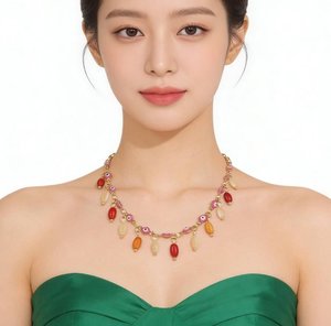 18K Vergoldete Edelstahl Damen Bunte Evil-Eye Achat Anhänger-Halsketten mit Verstellbarer Kette Modeschmuck - Product Image 1