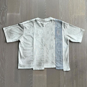 Logotipo impreso personalizado Fabricante Streetwear Panel Cuadrado Bloque de color Sun Fade Camiseta Patchwork Dobladillo desigual Corte y costura - Product Image 2