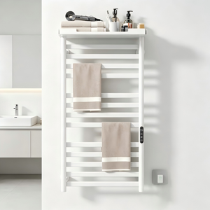 Sèche-serviettes <span class=keywords><strong>électrique</strong></span> blanc avec étagère <span class=keywords><strong>de</strong></span> rangement supérieure, chauffe-serviettes mural, <span class=keywords><strong>radiateur</strong></span> à serviettes anti-corrosion pour <span class=keywords><strong>salle</strong></span> <span class=keywords><strong>de</strong></span> <span class=keywords><strong>bain</strong></span> - Product Image 1