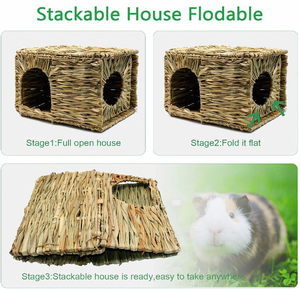 Casa de Paja Tejida a Mano, Plegable, para Animales Pequeños como Conejos, Cobayas, Chinchillas y Hurones, en Oferta - Product Image 4