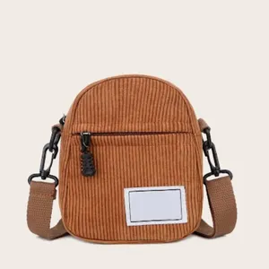 Women Custom Designer Brown Reusable Sling Shoulder Phone Square Mini Corduroy Crossbody Bag