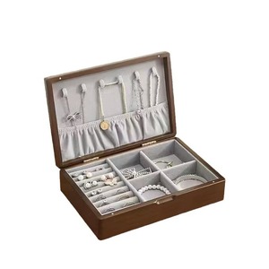 Wooden Jewelry Box With Lining Divided <b>Storage</b> Compartment Flip Top Portable <b>Ring</b> Necklace Organizer Rectangle 24x16.5x6.2cm - Product Image 5