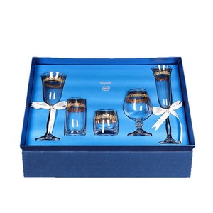 Czech Crystal <b>Wine</b> Glass Set 5-Piece Gold Plated <b>Goblets</b> For Wedding Gift Women - Product Image 1