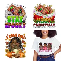 Festival noir femme ongles patchs DTF reconnaissant amour automne rester effrayant joyeux noël Afro fille transfert autocollants pour T-Shirts