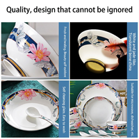 Nouvel ensemble de vaisselle de 20 pièces en porcelaine fine de style européen, luxe léger, motif végétal classique, bord doré (bols, assiettes, plats)