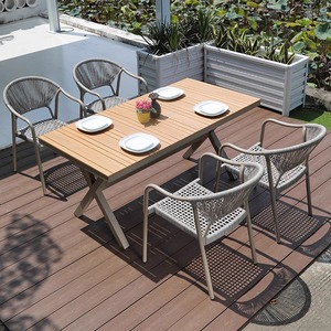 Ensemble <span class=keywords><strong>de</strong></span> table et <span class=keywords><strong>de</strong></span> chaises <span class=keywords><strong>de</strong></span> salle à manger d'hôtel français contemporain, en aluminium pliable, <span class=keywords><strong>6</strong></span> <span class=keywords><strong>places</strong></span>, meubles <span class=keywords><strong>de</strong></span> <span class=keywords><strong>jardin</strong></span> d'extérieur - Product Image 4
