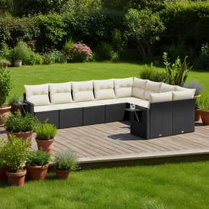 Ensemble de canapés de jardin modulaires D0100XF46QT en rotin PE noir, meubles d'extérieur avec coussins en mousse haute densité, élégants et durables - Product Image 2