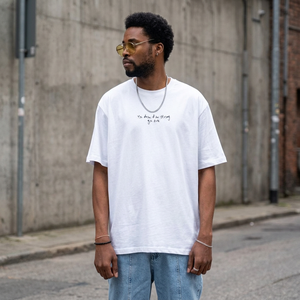 T-shirt blanc surdimensionné pour homme avec imprimé lettres dessinées à la main, col rond, manches courtes, jersey décontracté en coton - Product Image 5