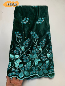 Hot Selling Super Soft Velvet <strong>Blue</strong> <strong>Material</strong> 5 Yards Embroidery Pattern Sequins Fabric for Clothes Women - Product Image 5