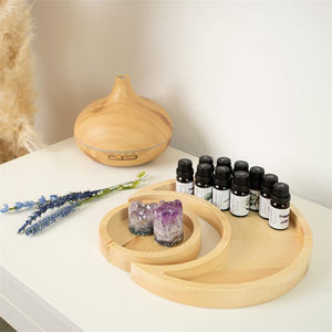 Organizador de almacenamiento de cristales de madera Soporte de cristal de madera maciza Bandeja de luna con exhibición de plato redondo - Product Image 3
