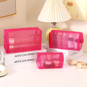 Sac de maquillage écologique en maille transparente avec fermeture éclair, grande/petite capacité, <span class=keywords><strong>minimaliste</strong></span>, portable, à porter à la main, pour retouches cosmétiques - Product Image 1
