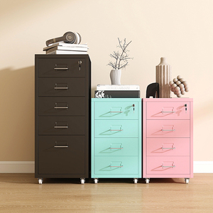 Meuble de rangement moderne Homniture <span class=keywords><strong>Helmer</strong></span> à 5 tiroirs en acier sur roulettes, armoire verticale mince en métal pour bureau, chambre et salon - Product Image 3