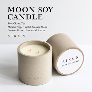 Aikun Citrus Tea Pepper Violet Smoked Wood Double <b>Wick</b> Soy Scented <b>Candle</b> with Beige Ceramic Jar Matching Lid <b>for</b> Living Room - Product Image 1
