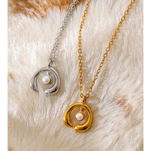 JINYOU 1826 Exquisito Collar con Colgante Geométrico de Acero Inoxidable Chapado en Oro, Collar de Cadena para Mujer con <span class=keywords><strong>Perla</strong></span> Simulada - Product Image 5