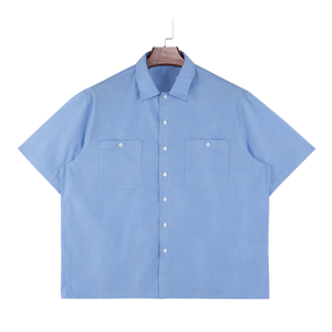 Chemise Courte Boxy Bleue 100% Coton Personnalisable à Boutons, Anti-Plis, Col Décontracté, Respirante, Imprimée, Grande Taille, Été - Product Image 4