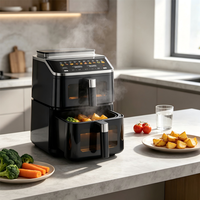 Friteuse à air double compartiment 10-en-1 avec fonction vapeur, écran tactile couleur numérique, lumière de cuisson, capacité familiale 4,5L+6,5L