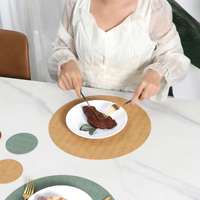 Set de table rond en cuir résistant à la chaleur, dessus de table texturé en PU pour la maison, l'hôtel et la salle à manger