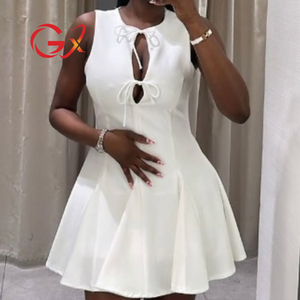 GX1316 Moda 2025 Abito <span class=keywords><strong>Mini</strong></span> Senza Maniche Plissettato da Donna, Vestito Aderente Sexy Elegante con Fiocco, <span class=keywords><strong>Abiti</strong></span> Unici e Sensuali - Product Image 1