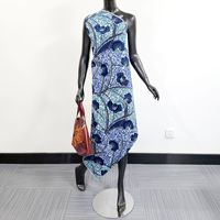 Kain Ankara Bunga Botani Biru 95gsm 100% Poliester Kain Cetak Lilin Afrika Motif Bunga untuk Jahit Gaun Wanita