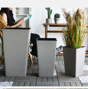 Pots à fleurs en <span class=keywords><strong>plastique</strong></span> P454 et grands bacs carrés pour plantes d'intérieur/extérieur, aspect pierre - Product Image 6