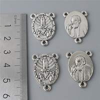 Pièce centrale Notre-Dame de Fatima et Padre Pio en métal argenté antique, accessoires religieux catholiques pour la fabrication de chapelets