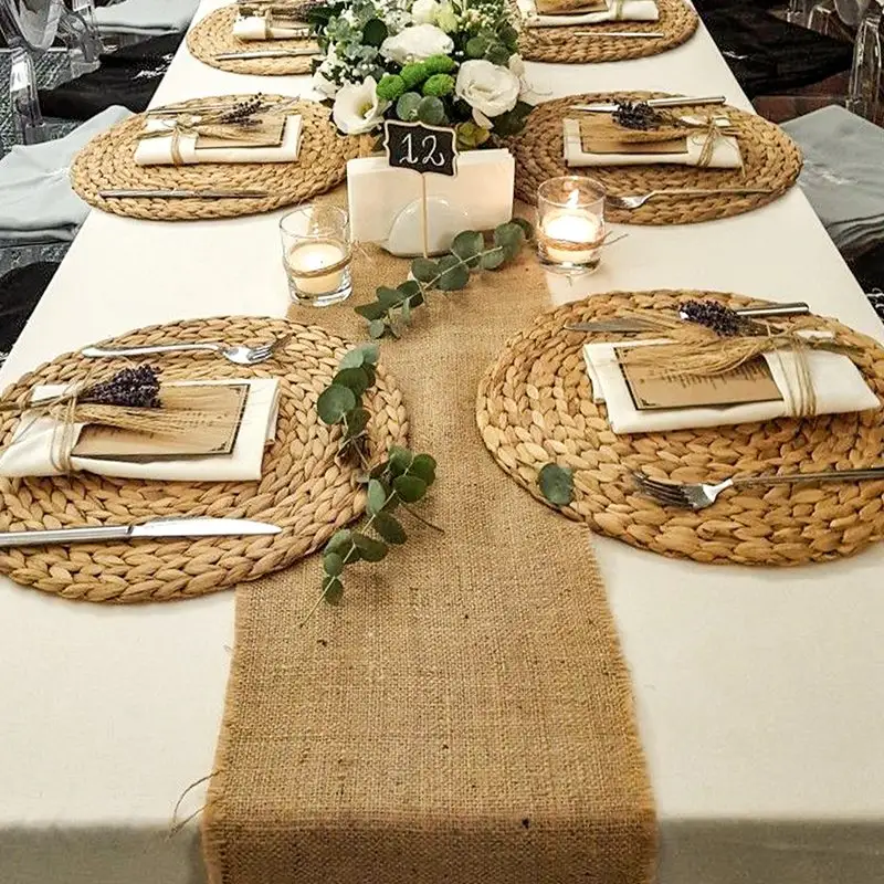 Huiran Linen Table Runner Burlap Rustic Table Cover Supplies Cheesecloth Table Runner for Wedding Home Decor