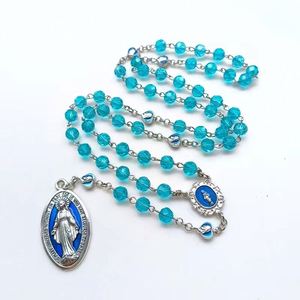 Rosario de la Virgen María Azul, Plata, Cuentas de Cristal de 8mm, Collar de Protección, Centro Milagroso, Rosarios Católicos - Product Image 3