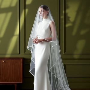 YouLaPan V97 ruban <span class=keywords><strong>blanc</strong></span> décoration mariée Double cathédrale fard à joues <span class=keywords><strong>voile</strong></span> Style Simple couleur Pure mince <span class=keywords><strong>voile</strong></span> de mariage <span class=keywords><strong>Transparent</strong></span> - Product Image 4