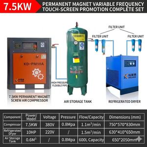 KELAIDE KD-PM10A Screw Air Compressor 7.5kW 8 <b>Bar</b> VFD Permanent Magnet Stationary Industrial AC Powered 380V 5 Year Warranty - Product Image 3