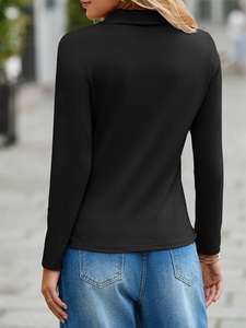 Polo a Maniche Lunghe da Donna con Logo Personalizzato, Top Casual con Bottoni, Maglia Slim Fit con Scollo a V e Colletto - Product Image 2