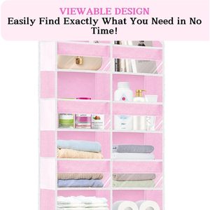 Over The Door Organizer 6 Tiers 12 Compartments Pink Hanging <b>Storage</b> For Clothing <b>Shoes</b> Behind Door Wall Mount Non Woven - Product Image 4