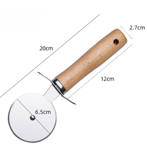 Juego de 2 utensilios para pizza de acero inoxidable con mango de madera, cortador de pizza y espátula triangular para servir, para cocina casera - Product Image 3
