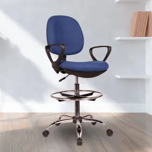 Silla de oficina de 200kg de altura ajustable, alta, de tela azul, para dibujo de cajero, con reposapiés, para escritorio de pie