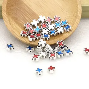 Religious Metal epoxy color cross Shaped Beads to Making bracelets and necklace