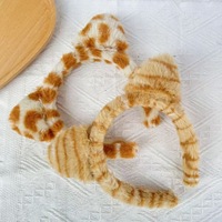 Ensembles de bandeaux imprimés animaliers pour femmes, motif léopard et tigre, en peluche, avec oreilles pointues et touffues, à pois et rayés, accessoires cadeaux Kawaii