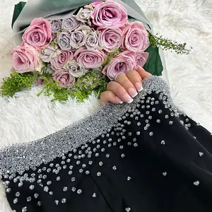 Luxury Diamond Abayas Set Custom Elegance Modest Rhinestone Abaya Muslim 2 Pieces With White Satin Inner Slips