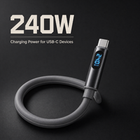 Câble USB C vers USB C 240W avec affichage LED, câble de charge rapide en silicone souple pour ordinateur portable, tablette, téléphone, OEM ODM, logo personnalisé