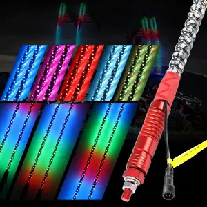 Basis Merah 4ft 5 Kaki, Dudukan Cepat + Dasar Musim Semi Led Lampu Cambuk Kontrol Aplikasi + Remote Control Antena Led Dansa UTV ATV RZR CAM