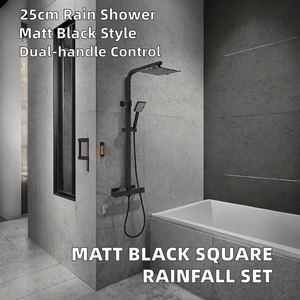 Conjunto de Mezclador de Ducha de Latón Ajustable de Doble Manija Contemporáneo con Cabezal de Ducha Cuadrado Tipo Lluvia y Barra Deslizante, Negro Mate S015BL, Diseño Moderno - Product Image 2
