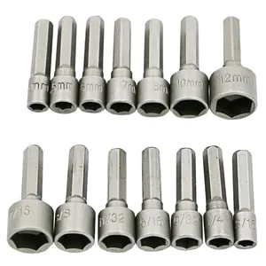 14 Cái Bộ Điều Khiển Power Nut Bộ Vỏ Màu Đen Số Liệu Kép & Tiêu Chuẩn Sae 1/4 "Tua Vít Chuôi Nutdrivers Nut Trình Điều Khiển Ổ Cắm Bit Khoan