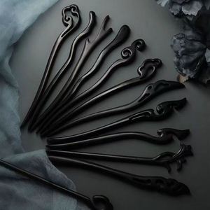 Épingles à cheveux en bois noir de style chinois, bâtonnets à cheveux tendance pour femmes, pinces à cheveux élégantes, accessoires de coiffure féminins, coiffes. - Product Image 1