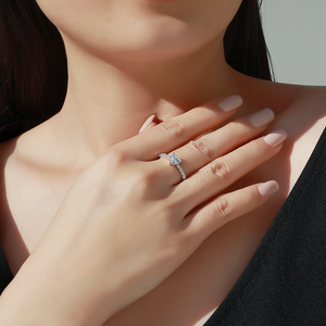 <span class=keywords><strong>Bague</strong></span> de fiançailles en argent sterling S925 avec moissanite en forme de cœur, 2,0 CTW, bande pavée demi-éternité pour femmes - Product Image 5