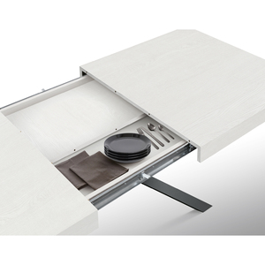 Eva <b>Extendable</b> <b>Dining</b> <b>Table</b> 95 To 145 Cm White Ash Melamine Top Black Crossed Legs Internal Use - Product Image 3