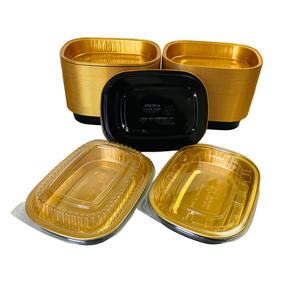 Bon prix, barquette en <span class=keywords><strong>aluminium</strong></span> noir doré de 600 ml, barquette pour la restauration rapide, compatible four, <span class=keywords><strong>jetable</strong></span>, de qualité alimentaire, avec couvercle transparent en PET - Product Image 3