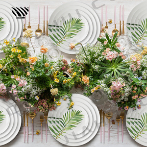Collection d'assiettes en porcelaine imprimées <span class=keywords><strong>aquarelle</strong></span> de <span class=keywords><strong>feuille</strong></span> de <span class=keywords><strong>palmier</strong></span> vibrante avec détails de verdure tropicale - Product Image 2