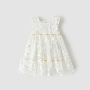 Vestido <span class=keywords><strong>Maxi</strong></span> Infantil 2025, Último Estilo, Verano, Algodón, Encaje Blanco, Manga con Volantes 3D, Cuello Cuadrado, Bordado, ODM, Ecológico, Lavable - Product Image 2