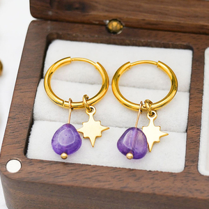 Orecchini Pendenti in Acciaio Inossidabile Placcato Oro 18K con Pietra Naturale, Resistenti all'Acqua e all'Ossidazione, per Donne - Product Image 4